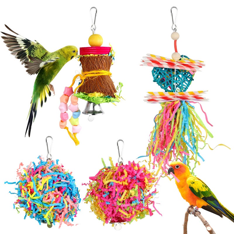 YUEPET 4 Pack Bird Shredder Toys Small Parrot Chewing Toys Parrot Cage Foraging Hanging Toy for Small Bird Parakeets Parrotlets Lovebirds Cockatiels - Image 1